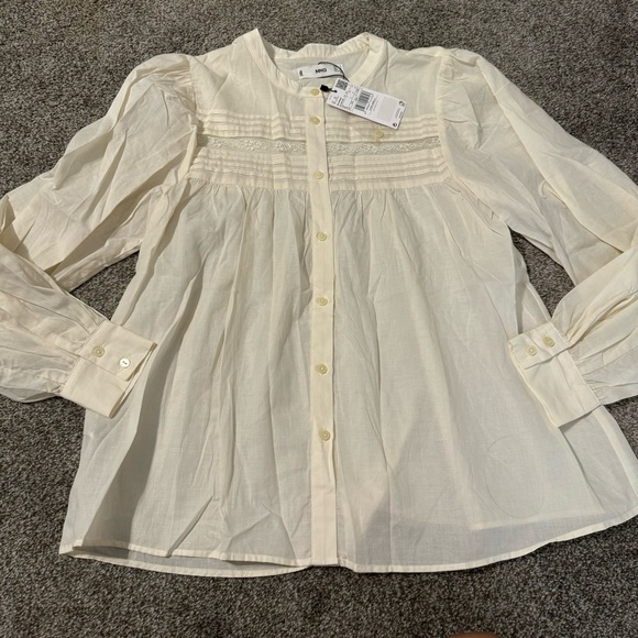 NWT MANGO MNG Size 4 Sml BOHO Cream Blouse Puff Sleeve Lace Insert Romantic NEW - Picture 3 of 13